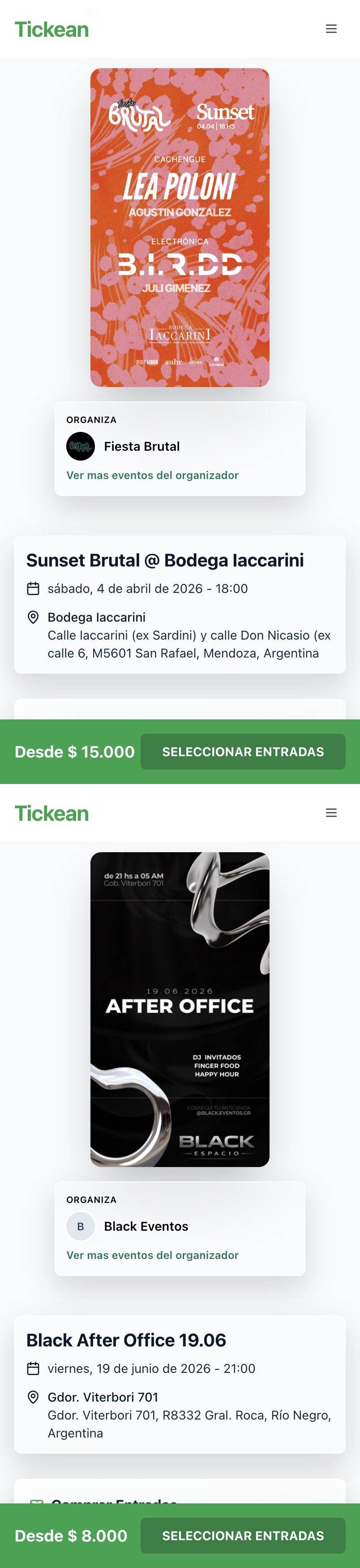 Tickean-Eventfeed auf dem Handy